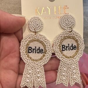 White 'Bride' Beaded Dangle Earrings